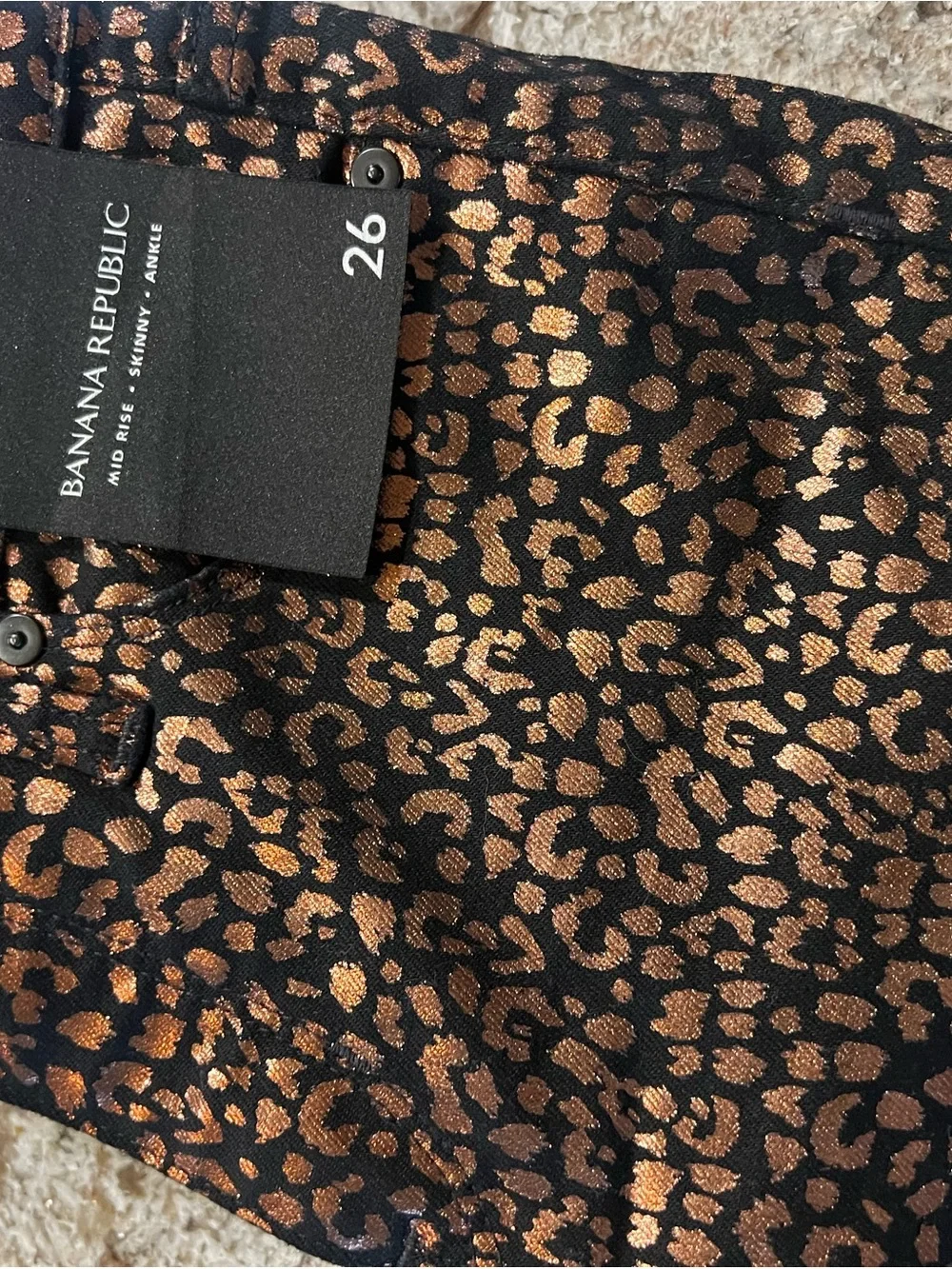 NWT Banana Republic Metallic Leopard Mid-Rise Skinny Ankle Jeans Size 26